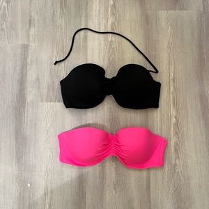 Victoria’s Secret 36C pink & black flirt bandeau bikini tops